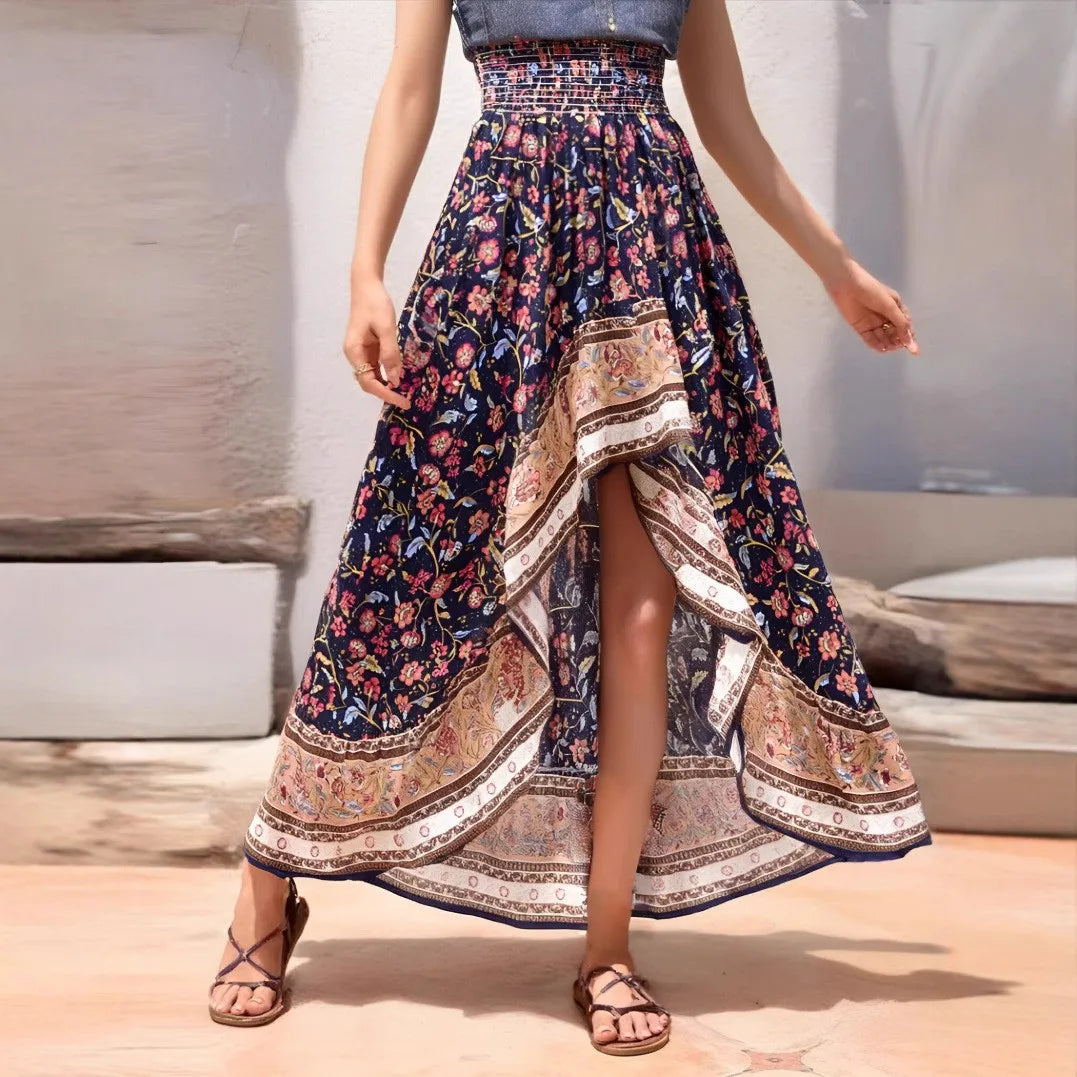 1. Clothing High-low Bohemian Skirt with Elastic Waist