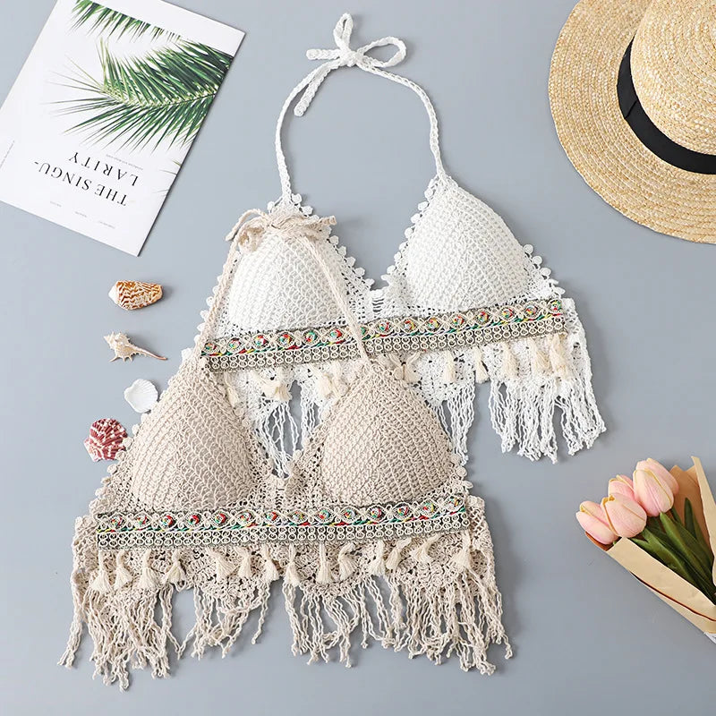 1. Clothing Boho Cotton Knit with Fringe Halter Top
