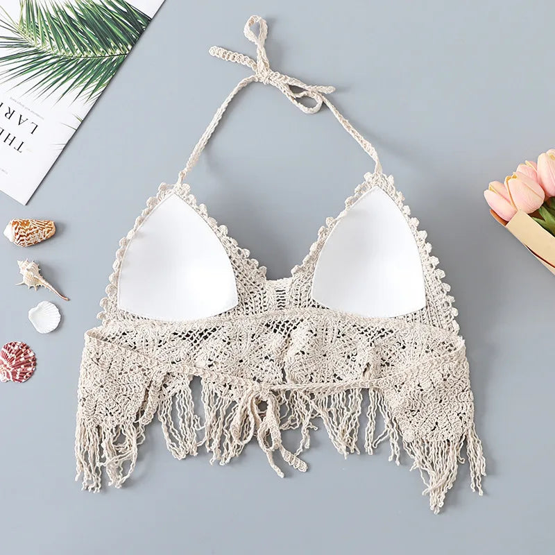 1. Clothing Boho Cotton Knit with Fringe Halter Top